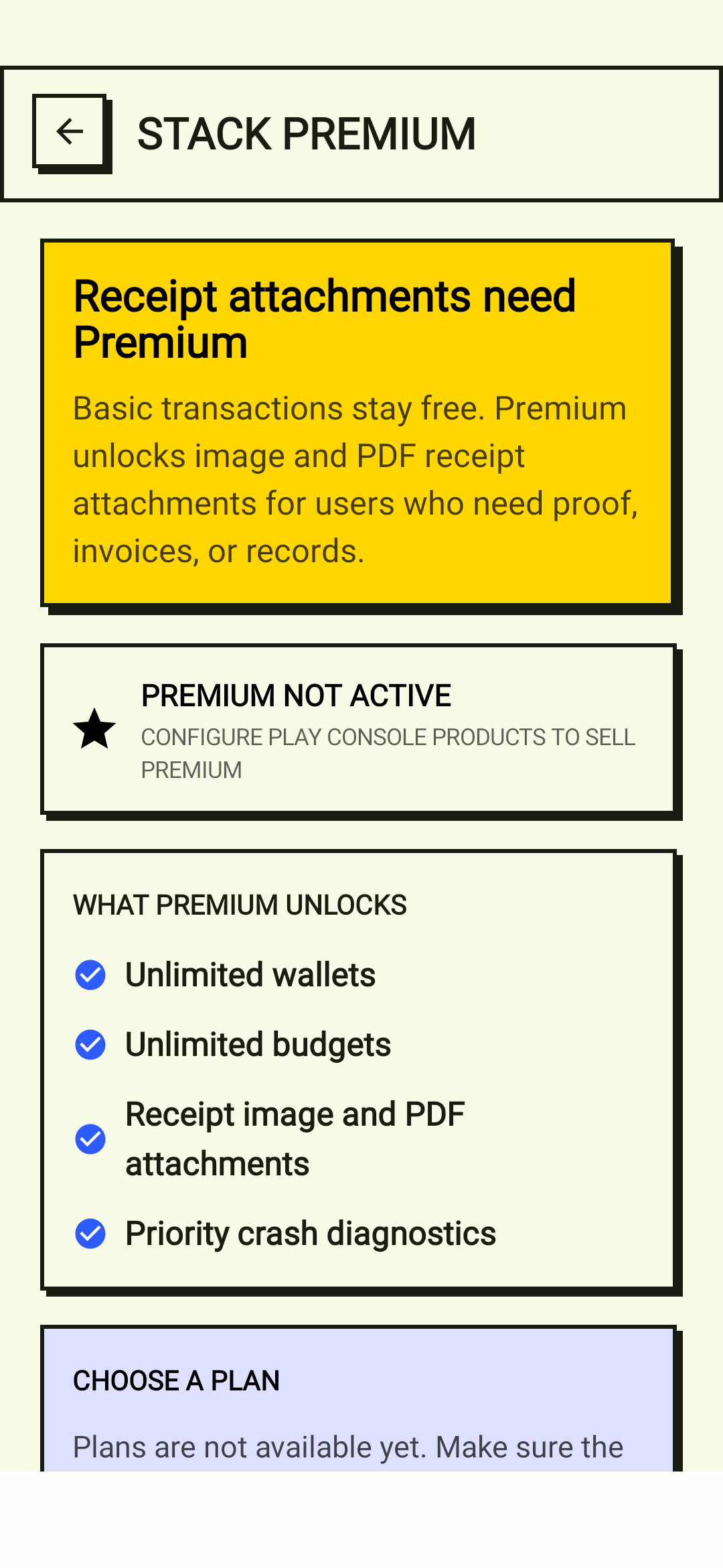Stack Premium screen showing upgrade options